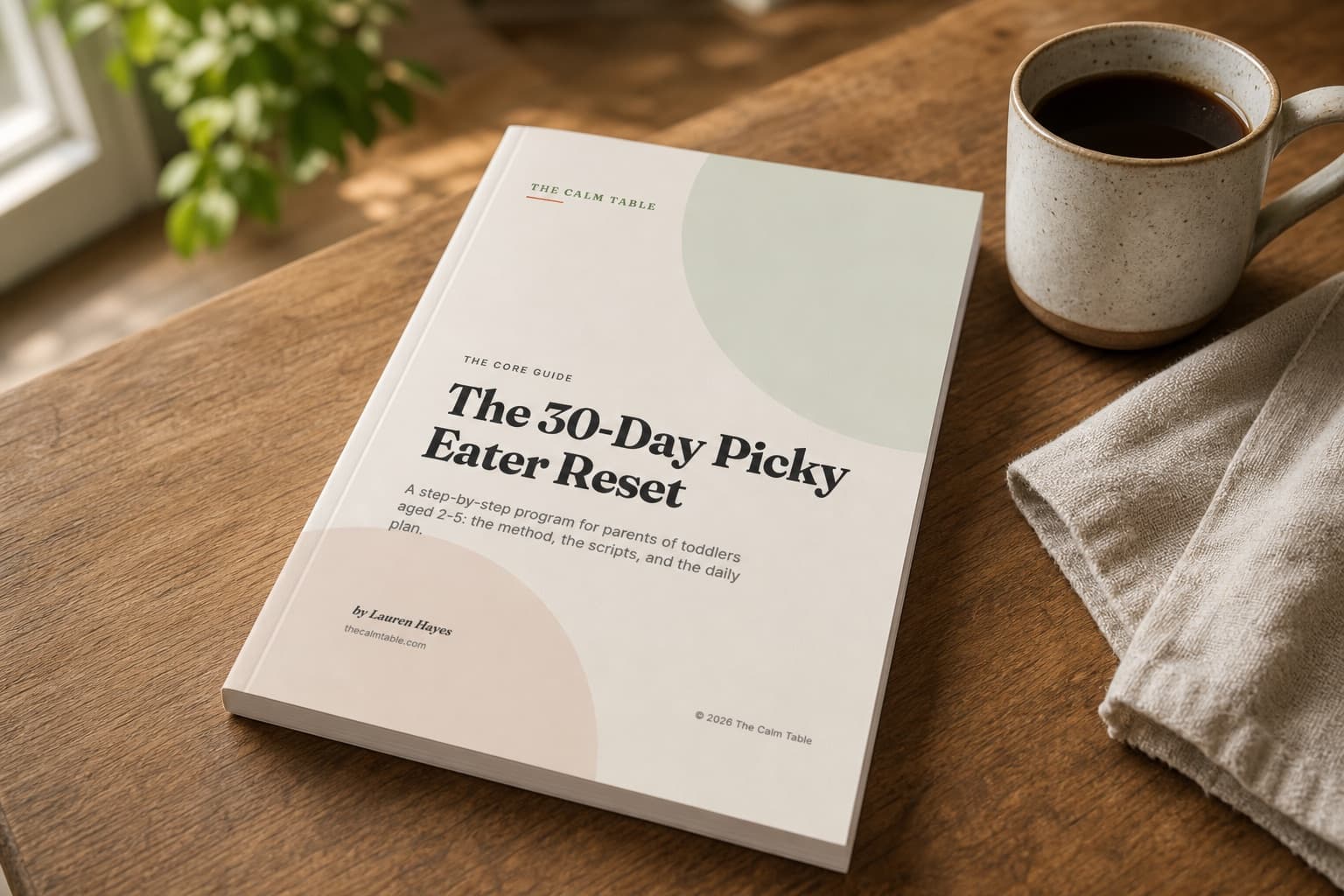 The 30-Day Picky Eater Reset printed guide on a kitchen table